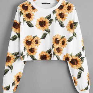 SHEIN Plus Size Sunflower Print Crop Pullover